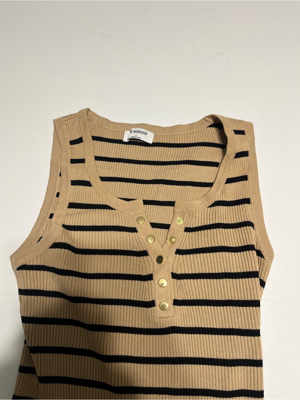 Workshop Republic Clothing Striped Ribbed Tank - Tan & Black